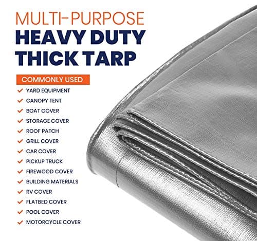 Tarpco Safety Heavy Duty 10 Mil Tarp Cover, Waterproof, UV Resistant, Rip and Tear Proof, Poly Tarpaulin with Reinforced Edges for Camping, Roof, Patio, Pool, Boat. (Silver/Black 12′ X 25′) — view 3