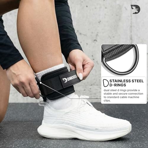 DMoose Ankle Straps for Cable Machines for Kickbacks, Glute Workouts, Leg Extensions, Curls, and Hip Abductors for Men and Women, Adjustable Ankle Strap with Double D-Rings and Neoprene Support — view 3