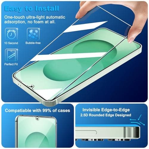 firtstnow 3 Pack for Samsung Galaxy S25 Screen Protector Tempered Glass + 3 Pack Camera Lens Protector, Military Grade Shatterproof, 9H Hardness, Fingerprint Unlock, Case Friendly 6.2 Inch — view 3