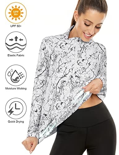 Luranee White Long Sleeve Shirts for Women,Dry Fit Shirt Casual Uv Protection Workout Tunic Athletic Quarter Zip Pullover Hiking Winter Shirt Zipper Sport Jackets Marble X-Large — view 2