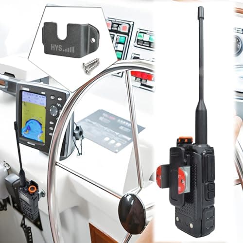 HYS Handheld Radio/Shoulder Speaker Mic with Belt Clip Holder, Handheld Marine Radio/CB Radio with Universal Round Knob Hanger Mount for Anytone Kenwood Midland Motorola Uniden Yaesu (Silver-1pc) — view 4
