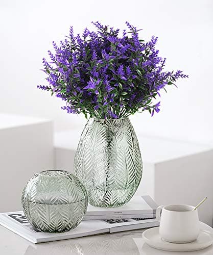 RECUTMS Artificial Greenery Lavender Fake Shrubs Flowers 8 Bundles UV Resistant Hanging Planter Flora Fence Indoor Outside Decor Wedding Table Flowers Arrangement Bouquet Filler (Purple) — view 2