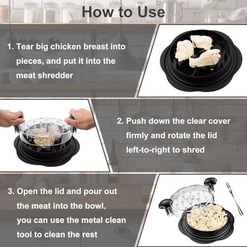 SURETIVIAN Chicken Shredder Tool Twist Large Chicken Breast Shredder with Brush&Fork, Visible Meat Shredder Machine, Strong Anti-Slip Strip, Ergonomic Handle, BPA Free, Suitable for Pork Beef Chicken — view 5