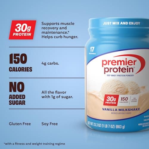 Premier Protein Powder, Vanilla, 100% Whey, 30g High Protein, 17 Servings
