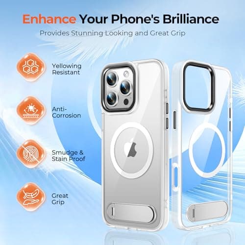 Reukdnv Clear Magnetic iPhone 16 Pro Max Case Fit for MagSafe, 360° Rotatable Kickstand, Mil-Grade Drop Protection, Anti-Yellow Transparent Slim Phone Case Non-Slip Phone Cover for iPhone 16 Pro Max