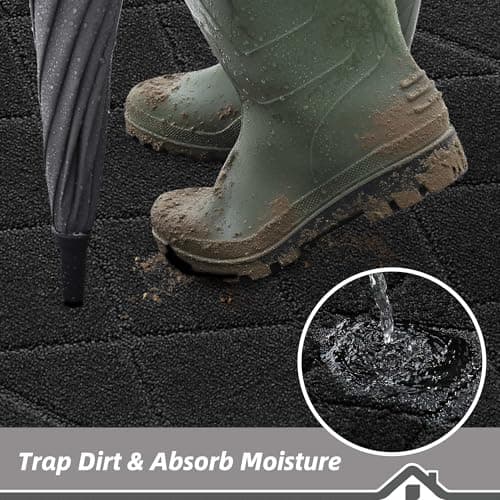 BEQHAUSE Dirt Trapper Door Mat 20" x 32", Non-Slip Doormat Washable Entryway Mat Dog Door Mat, Stain Resistant and Absorbent Welcome Mat for Front Back Door, Mud Wet Shoes & Paws, Black — view 2