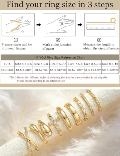 iF YOU Non Tarnish Chunky Gold Rings for Women, 14K Gold Plated Dainty Stackable Cross Cubic Zirconia Ring Set, Knuckle Stacking Statement Wedding Bands Jewelry Gift Idea for Mom Wife Size 7