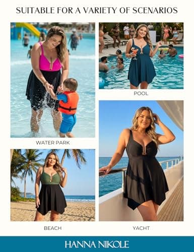 Hanna Nikole Womens Plus Size 1 Piece Swimsuit Tummy Control Bathing Suit Cut Out Metal U-Wire Swim Dress Pink Swimwear 16W — view 5