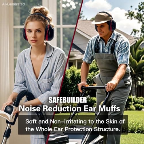 SAFEBUILDER Safety Ear Muffs SNR 33dB Noise Reduction Earmuffs Adults Sound Proof For Sleeping Outdoor Working Shooting Industrial (1, 1-Black Combine Red) — view 5