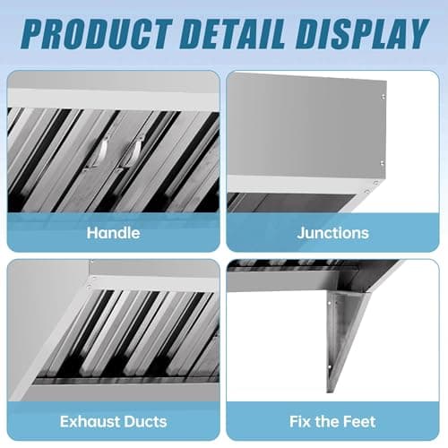 5Ft Commercial Exhaust Hood, Rust-Resistant 201 Stainless Steel Vent Hood with 4 Removable u-Shaped Grid Oil Filters for Restaurant, Food Truck, Commercial Kitchen — view 4