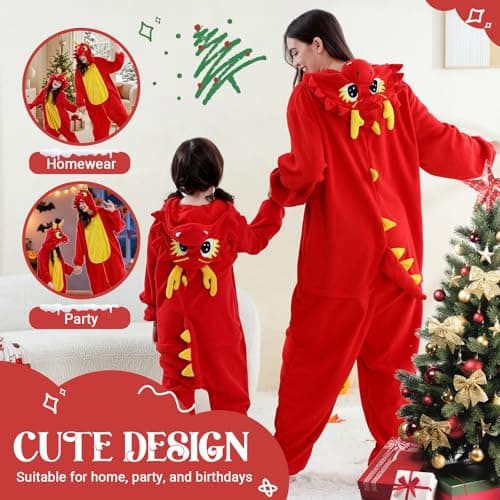 MICHLEY Unisex Kids Animal Pajamas Jumpsuit for Boys Girls Halloween Cosplay Costumes Homewear Dragon-10Y — view 2