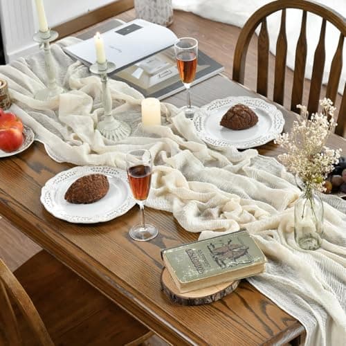 Artoid Mode Boho Beige Gauze 3 Pieces Wedding Table Runner, 300 cm Birthday Fabric Kitchen Dining Holiday Table Decor for Home Party Indoor — view 2