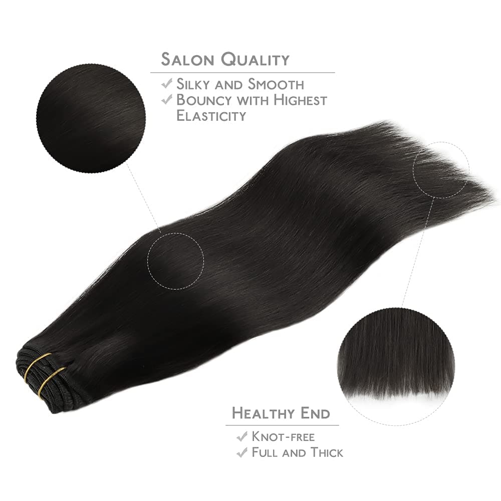 WENNALIFE Hair Extensions Clip In, 14 Inch 120g 7pcs Clip in Hair Extensions Real Human Hair Natural Black Clip In Real Hair Coloured Remy Human — view 4