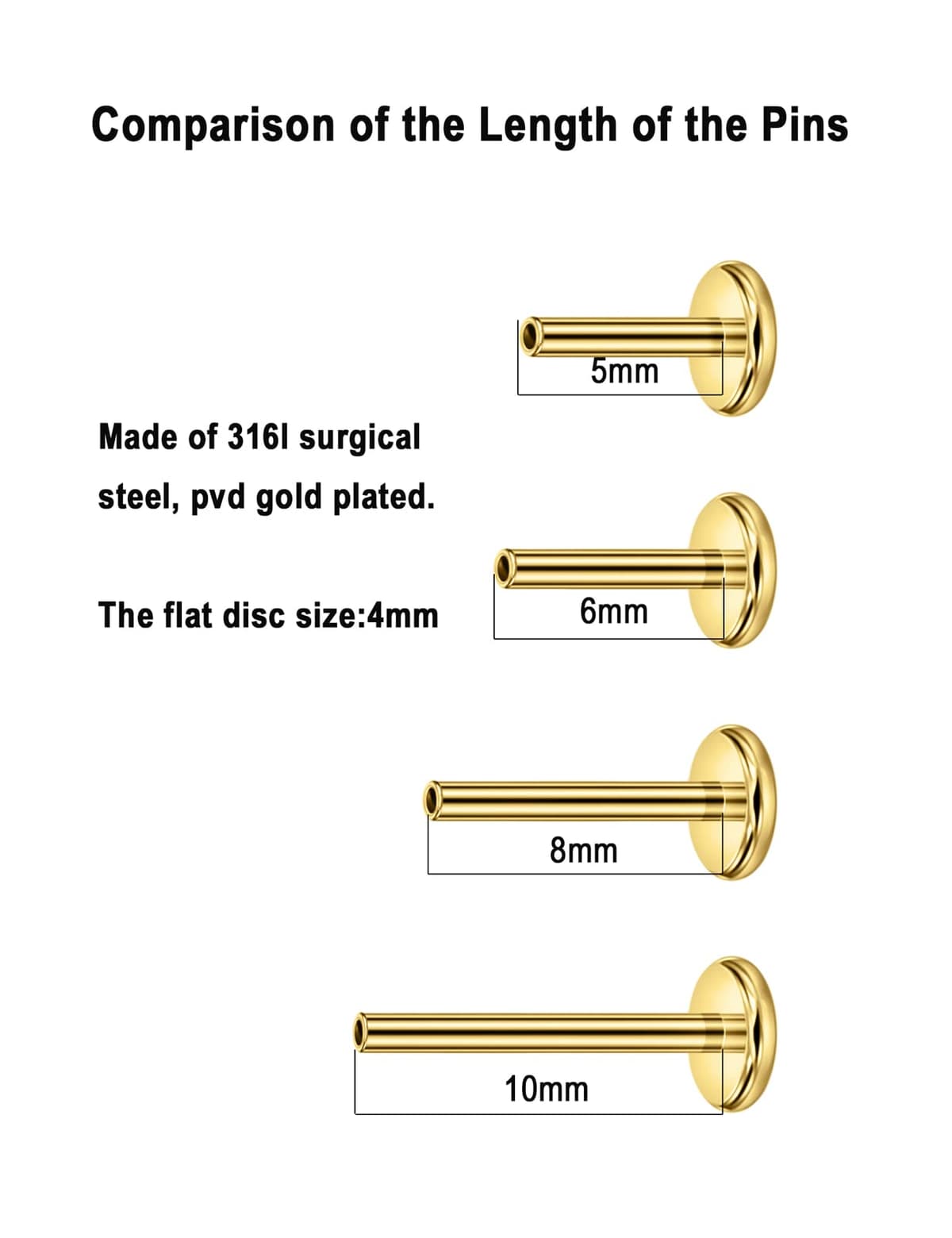 FANSING Single 316L Surgical Steel Threadless Labret Stud with CZ for Nose Cartilage Helix Rook Conch Tragus Earlobe Piercings — view 4