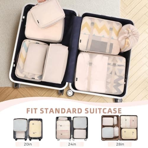 BAGAIL 8 Set Packing Cubes, Lightweight Travel Luggage Organizers with Shoe Bag, Toiletry Bag & Laundry Bag (Cream) — view 4