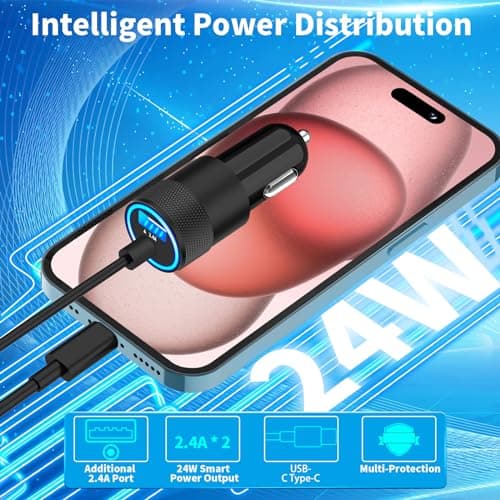 【Apple MFi Certified】iPhone 17 Car Charger Fast Charging, Caiinei 4.8A USB Power Cigarette Lighter USB C Car Charger + 6FT Type C Coiled Cord for iPhone 17/17 Air/17 Pro Max/16/15/Galaxy S25/S24/Pixel — view 3