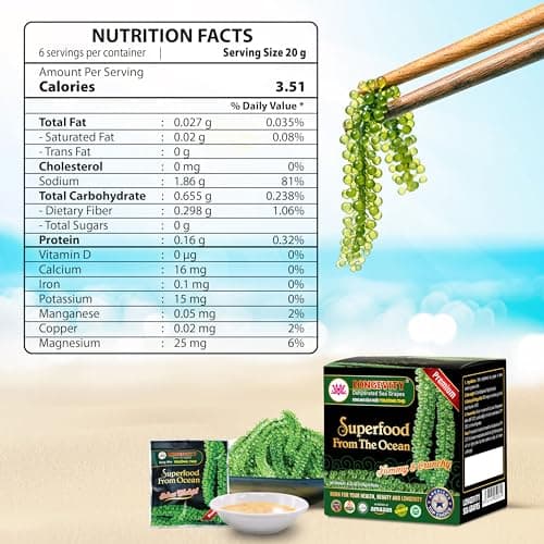 Sea Grapes - Umibudo Green Caviar - Dehydrated, Marinated in Saltwater by LONGEVITY | Enhance Health, Boosting Immune System, Valued Natural Gift from Sea (Original, 6 Packs)