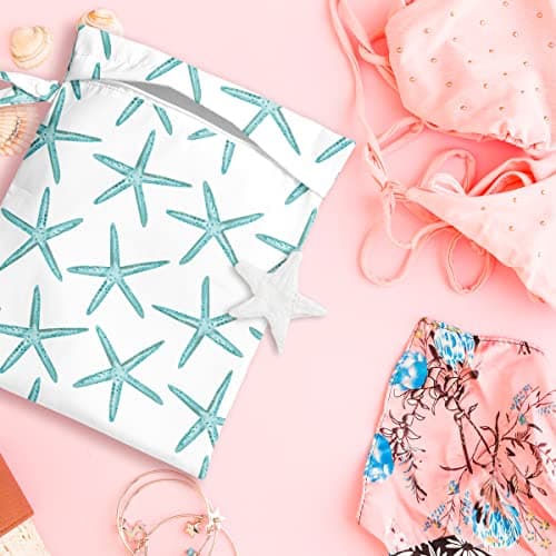 zcyxuuw Wet Dry Bag for Swimsuit, Travel, Beach, Pool, Diapers, Dirty Yoga Gym Clothes, Makeup, Waterproof Reusable Beach Bag with Ocean Decor Starfish Sea Horse Anchor — view 4
