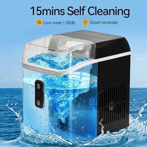 KMFurnila Nugget Ice Maker Countertop, Portable Ice Makers Machine with Removable Basket and Scoop, Self-Cleaning, Quiet, 6-Min Ready, 24lbs in 24Hrs, Visible, for Home, Party, RV, Camping, Black — view 5