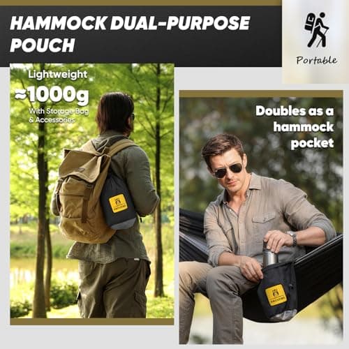 Camping Hammock with Mosquito Net, 500 lbs Portable Hammock with Tree Straps,2-in-1 Double/Single Travel hammocks Tent for Outside/Indoor/Backpacking/Beach-Black&Grey — view 5