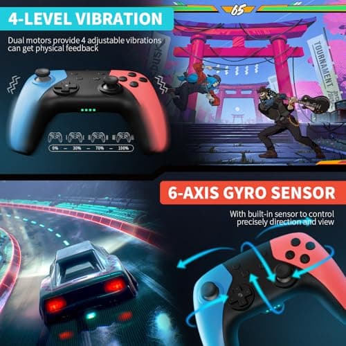 AceGamer 2 Pack Wireless Controller for Nintendo Switch/Lite/OLED/Switch 2, Hall Effect Joystick for Switch 2 Pro Controller with Wake-Up/Turbo/Dual Vibration/Programmable (Red+Blue) — view 3