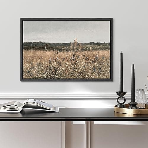 SIGNWIN Framed Canvas Print Wall Art Meadow with Flowers Nature Wilderness Modern Art Decorative Contemporary for Living Room, Bedroom, Office - 24"x36" BLACK — view 3