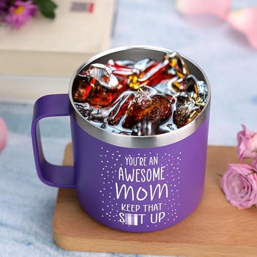 Gifts for Mom, Birthday Christmas Gifts for Mom, Grandma, Daughter from Daughter, Son, Husband, Best Friend - Funny Unique Coffee Mug Purple Tumbler - You’re an Awesome Mom Keep that Sh*t Up — view 2