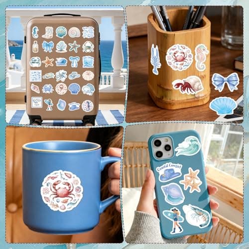 Vemfare Beach Coastal Summer Stickers - 100 Pcs Beachy Aesthetic Water Bottle Stickers, Ocean Waterproof Scrapbook Sticker, Vinyl Decals for Luggage Laptop Journal — view 5