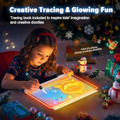 Geokay 16" Rechargeable LED Drawing Board, 9-Color Light Modes, Neon Art Dry Erase Light Up Doodle Glow Pad with Built-in Stand, Sketching Gift Toy for Kids/Girls/Teens, 7 Markers & Tracing Book — view 4