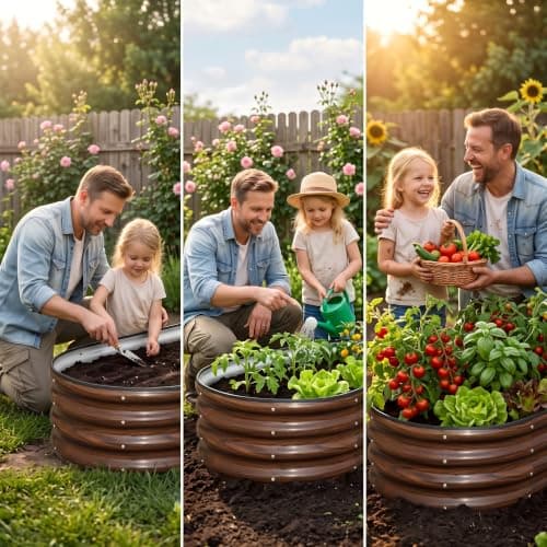 SnugNiture Galvanized Raised Garden Bed Outdoor, 2 Pcs 4x2x1ft Oval Metal Planter Box for Planting Plants Vegetables, Brown — view 5