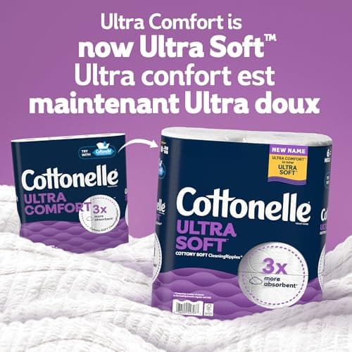 Cottonelle Toilet Paper, 12 Mega Rolls = 48 Regular Rolls, Ultra Soft (Formerly Ultra Comfort), Soft Bathroom Tissue, 244 Sheets per Roll, Packaging May Vary — view 2