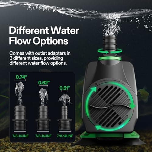 VIVOSUN 800GPH Submersible Pump(3000L/H, 50W), Ultra Quiet Water Pump with 10ft High Lift, Fountain Pump with 5ft Power Cord, 3 Nozzles for Fish Tank, Pond, Aquarium, Statuary, Hydroponics — view 2