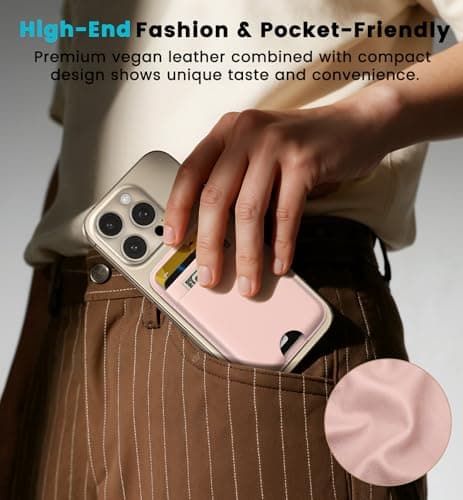 Wtuhu MagSafe Wallet with Full Find My Slim RFID-Blocking Vegan Leather Phone Wallet Portable Dual-Pocket 5 Cards Holder Strong Magnetic for iPhone 12–16 Series Not for 13/12 Mini (Pink) — view 6