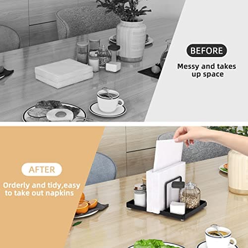 Napkin Holder for Table, Metal Napkin Holder with Salt and Pepper Shakers Caddy, Standing Paper Napkin Storage for Kitchen Dining Table Decor, Black — view 6
