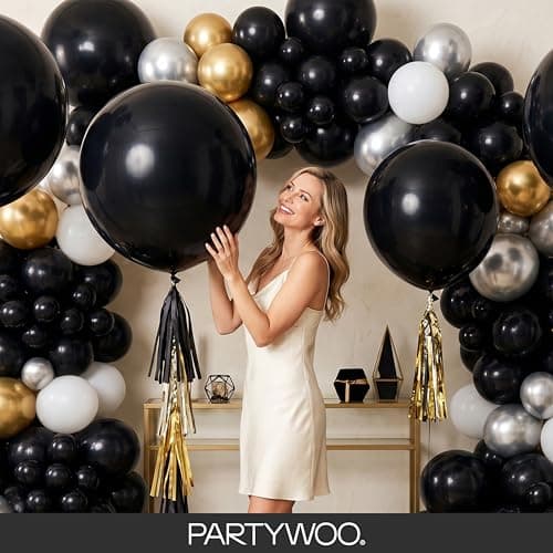 PartyWoo Black Balloons 140 pcs Different Sizes of 18 12 10 5 Inch Black Balloons Arch Kit Garland for Baby Shower Birthday Graduation Casino Gaming Anniversary Retirement Party Decorations Black-Y18 — view 8