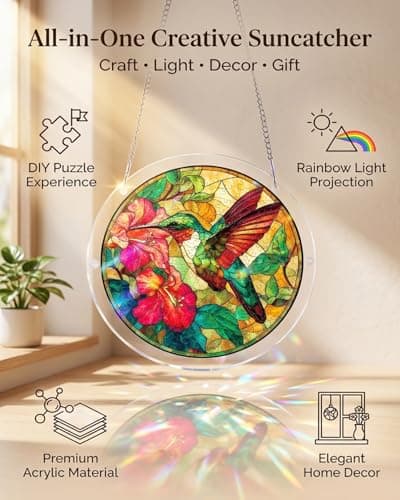 Acrylic Jigsaw Puzzle Suncatcher 83 Pieces DIY Stained Glass Sun Catcher Puzzles Kit for Adults Unisex Window Hanging Decoration Accessories Gift for Garden Door Home Decor