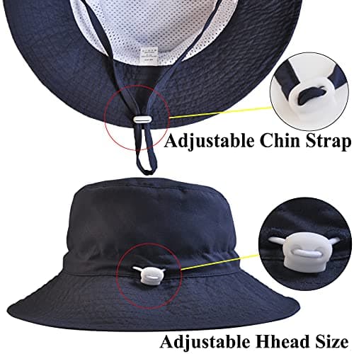 Mini angel Baby Sun Hat Kids Summer UPF 50+ Sun Protection Beach Wide Brim Toddler Baby Boy Girl Bucket Hat 2 Pcs (Solid Navy+Grey,2-6Years) — view 5
