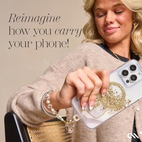 Case-Mate Phone Charm Wrist Strap w/Pearls & Crystals - Crystal Pearl Gold — view 2