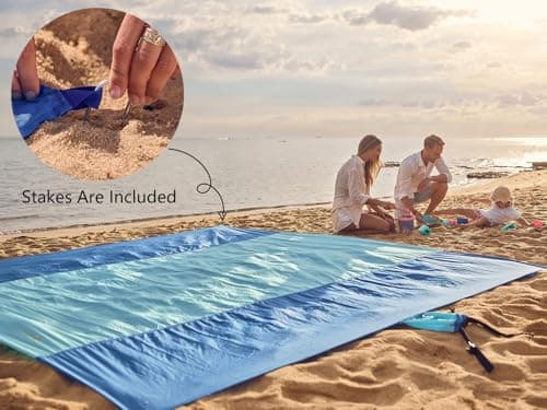 Wekapo Beach Blanket Sandproof, Beach Mat, Big & Compact Sand Free Mat Quick Drying, Lightweight & Durable with 6 Stakes & 4 Corner Pockets, Standard (1~3 person) — view 5