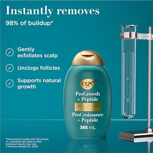 OGX® ProGrowth + Peptide Clarifying Shampoo, Gentle Exfoliating Scalp Shampoo Supports Natural Hair Growth by Removing Scalp Build-Up, 1.5% Mandelic Acid, 385 mL — view 4