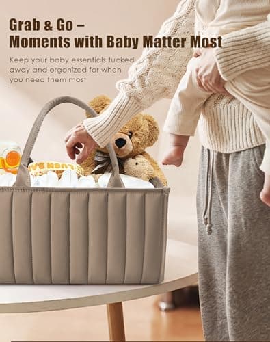 SWEET DOLPHIN 2-Pack Quilted Diaper Caddy Organizer – Premium Puffer Style Nursery Storage Bins – Water-Resistant & Wipeable Changing Table Organizer – Trendy Tote for Home & Car Travel - Mocha Brown — view 4