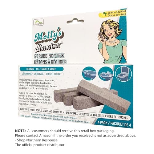 Molly's Marvelous Scrubbing Sticks – 4-Pack Pumice Stones for Hard Water Stains, Tile, Bathroom & Kitchen Cleaning, Household Cleaning Tool