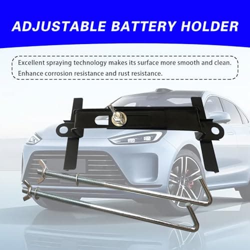 YAWUROU Adjustable Car Battery Hold Down Kit, Heavy-Duty Stainless Steel Battery Crossbar with 11 inches/ 27 cm J Bolts for Protecting & Securing Vehicle Batteries, Universal for Cars SUVs (Black) — view 2