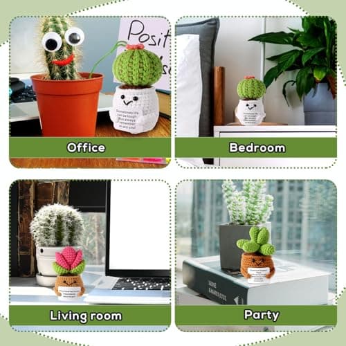 3pcs Positive Crochet Potted Plants, Positive Cactus Positive Crochet Succulent Crochet Cactus Knitted Succulent Positive Plants Crochet for Party Decoration Encouraging Gift — view 5