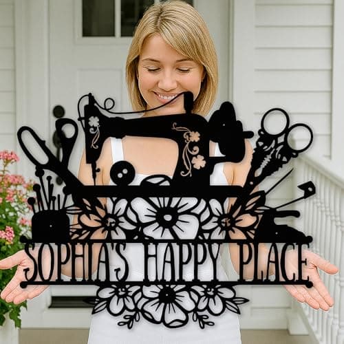 Personalized Sewing Machine Metal Sign - Quilting Room Custom Wall Decor for Mom, Grandma, Nana, Mimi - Unique Art Craft Gift for Women, Quilters & Sewers Who Have Everything — view 3