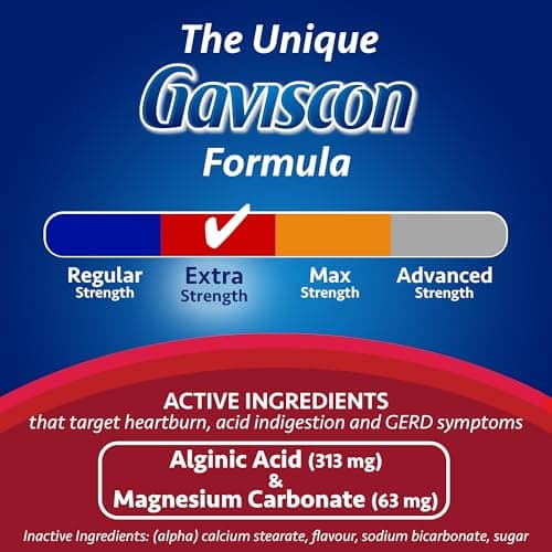 Gaviscon Extra Strength Tablets - 120 Count - Chewable Foaming Antacid Tablets for Day and Night Heartburn Relief, Acid Reflux and GERD Relief, Fruit Blend - Free of Aluminum, Lactose and Gluten — view 2