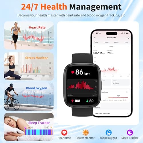 Smart Watch for Men Women, 1.83" HD, Alexa Built-in, Bluetooth 5.3 Calls & Notifications, IP68 Waterproof,100+ Sport Modes,Fitness Tracker/Heart Rate/SpO2/Sleep Monitor for Android iOS (Black) — view 4