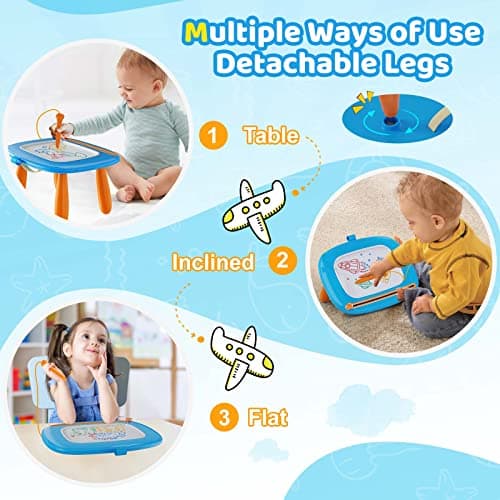 Kikidex Magnetic Drawing Board, Toddler Girl Toys for 1-3 Year Old, Doodle Board Pad Learning and Educational Toys for 1 2 3 Year Old Baby Kids Birthday Gift (Light Blue) — view 4