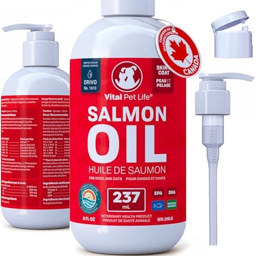 Salmon Oil for Dogs 237 mL - Healthy Skin & Coat, Fish Oil, Omega 3 EPA DHA, Liquid Food Supplement for Pets, All Natural, Supports Joint & Bone Health, Natural Allergy & Inflammation Defense