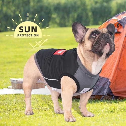 iChoue French Bulldog Summer Cooling Shirt for Dogs UV Sun Protection Vest Sleeveless Stretchy Tank Top English Pug Grey Black - Large — view 2